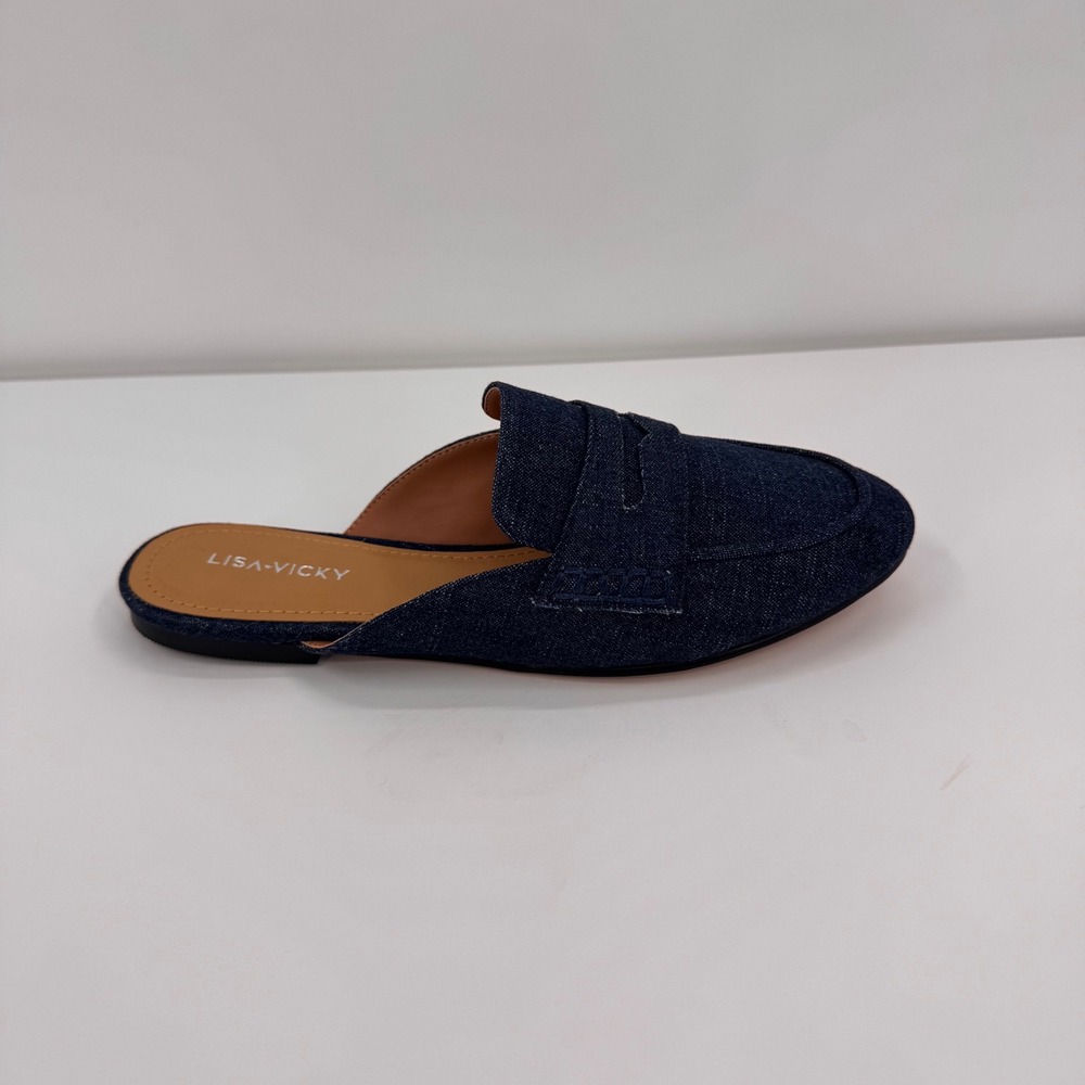 Lisa Vicky Enrich Women's 7.5 M NEW Dark Blue Denim Penny Loafer Mules Slide On - Picture 11 of 14
